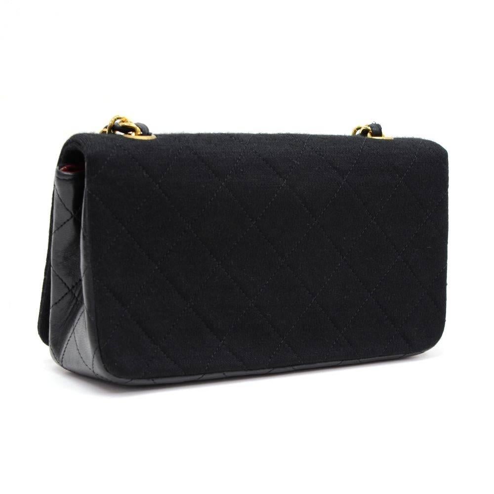 Chanel Black Quilted Cotton x Leather Shoulder Flap Mini Bag In Good Condition In Fukuoka, Kyushu