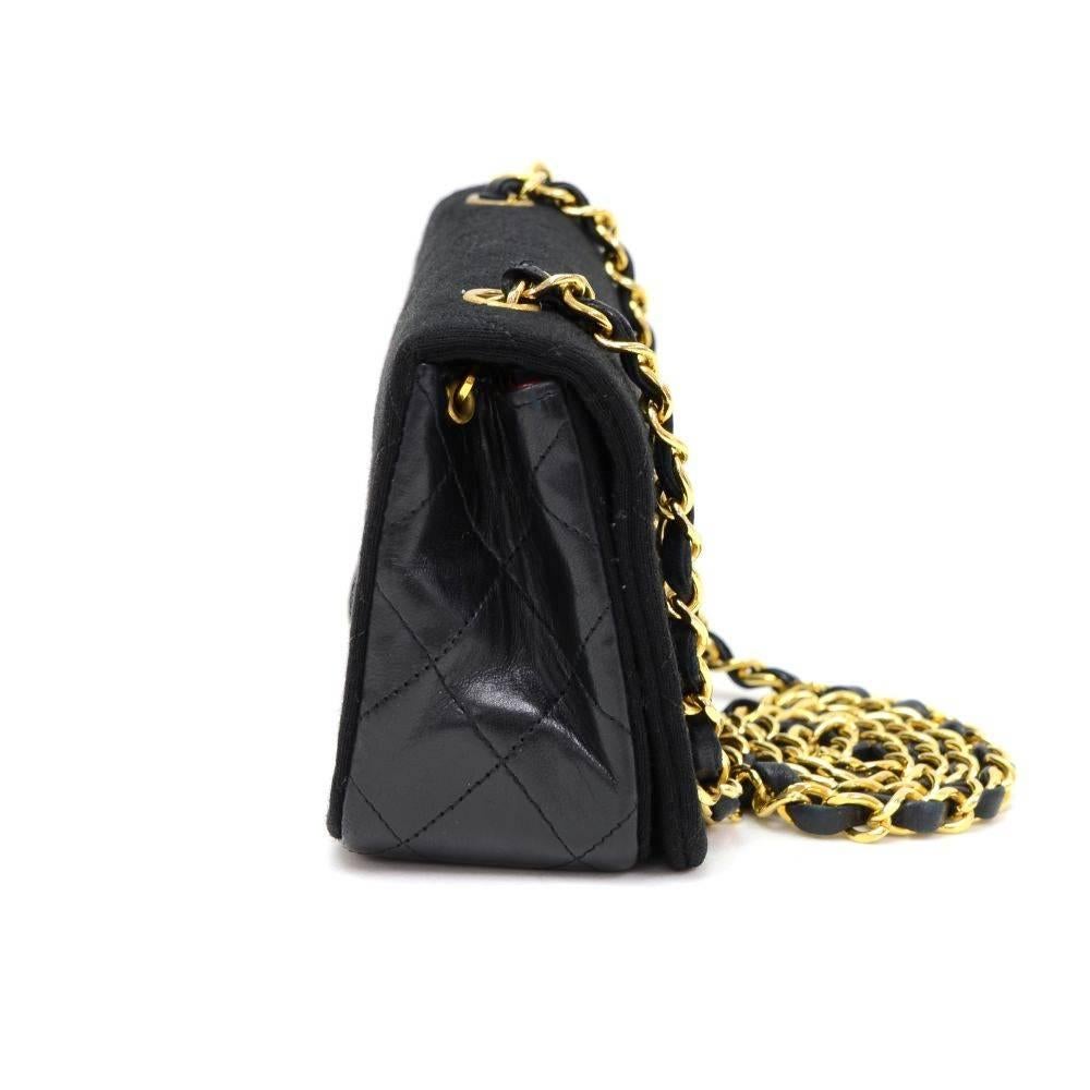 Chanel Black Quilted Cotton x Leather Shoulder Flap Mini Bag 1