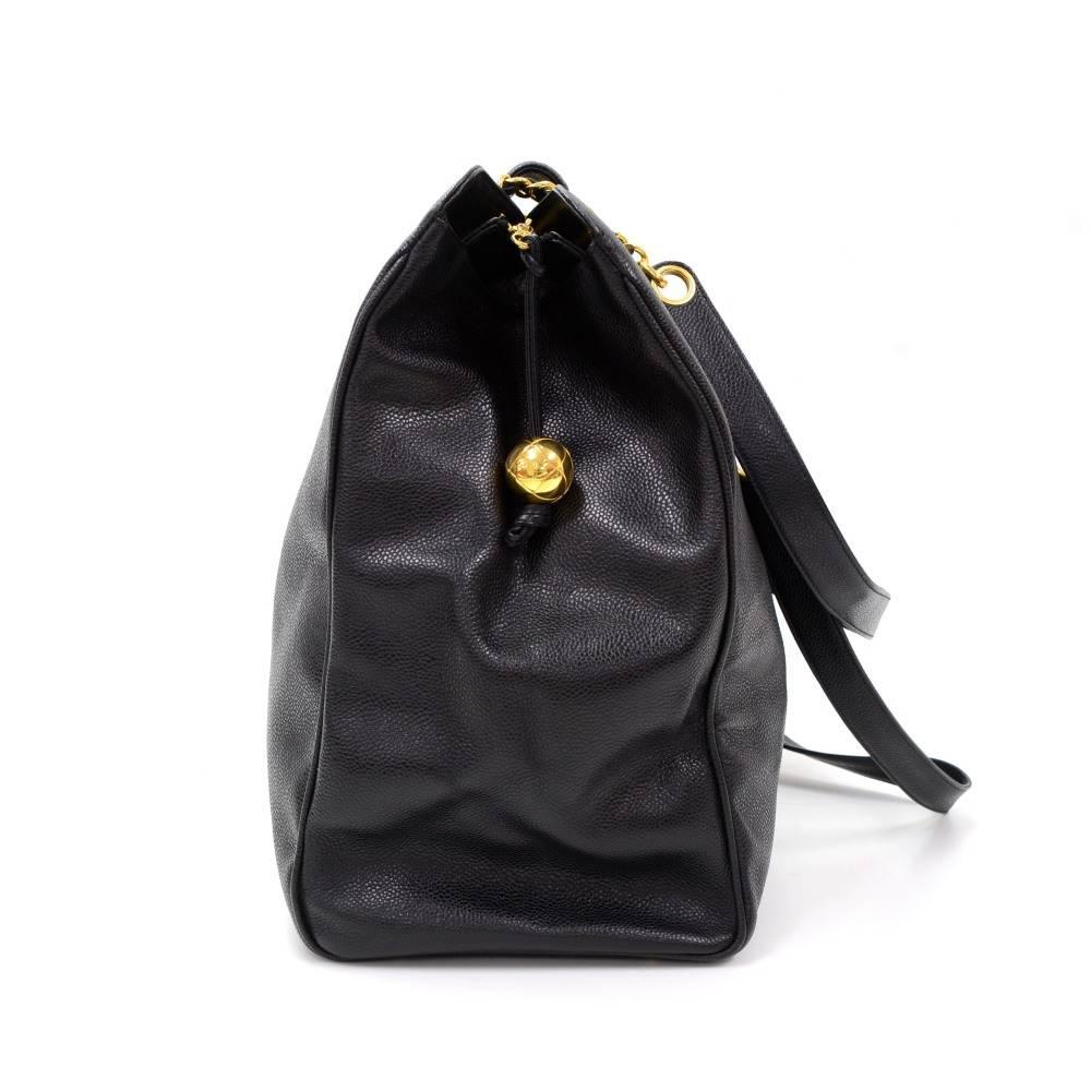 Chanel XL Supermodel Black Caviar Leather Shoulder Tote Bag 1