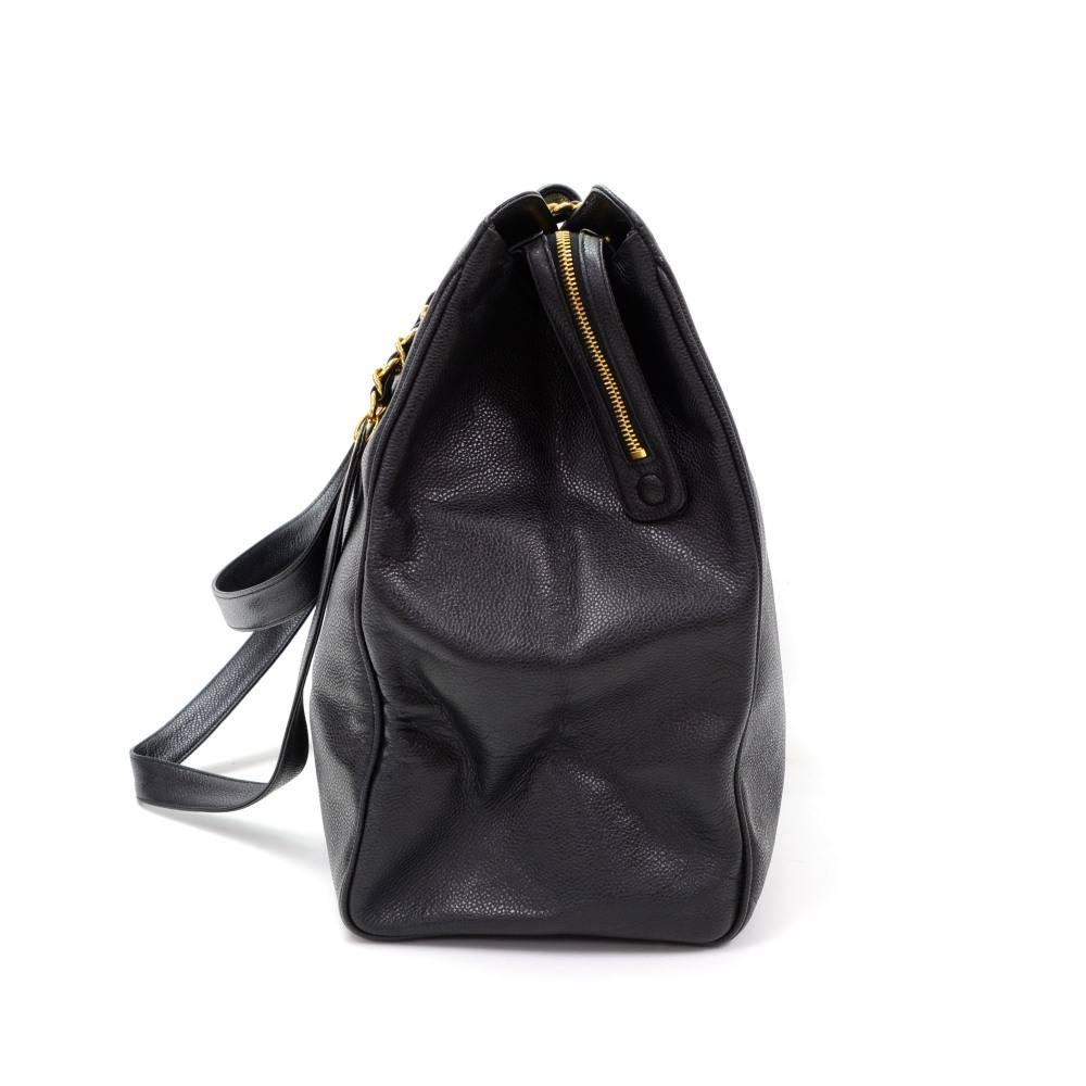 Women's Chanel XL Supermodel Black Caviar Leather Shoulder Tote Bag