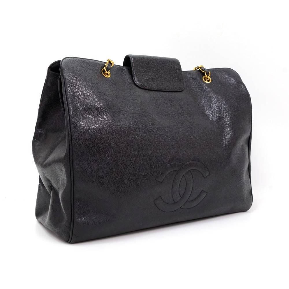 Chanel XL Supermodel Black Caviar Leather Shoulder Tote Bag In Excellent Condition In Fukuoka, Kyushu