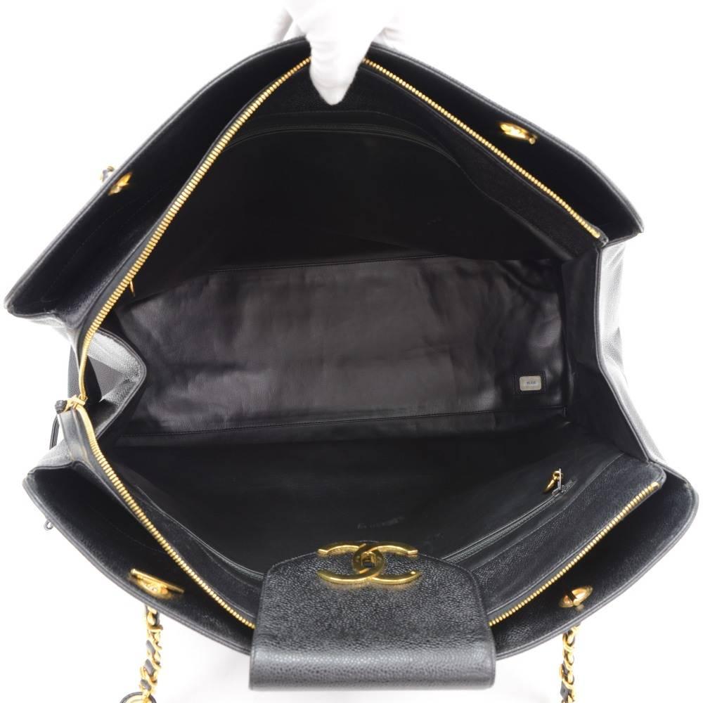 Chanel XL Supermodel Black Caviar Leather Shoulder Tote Bag 6