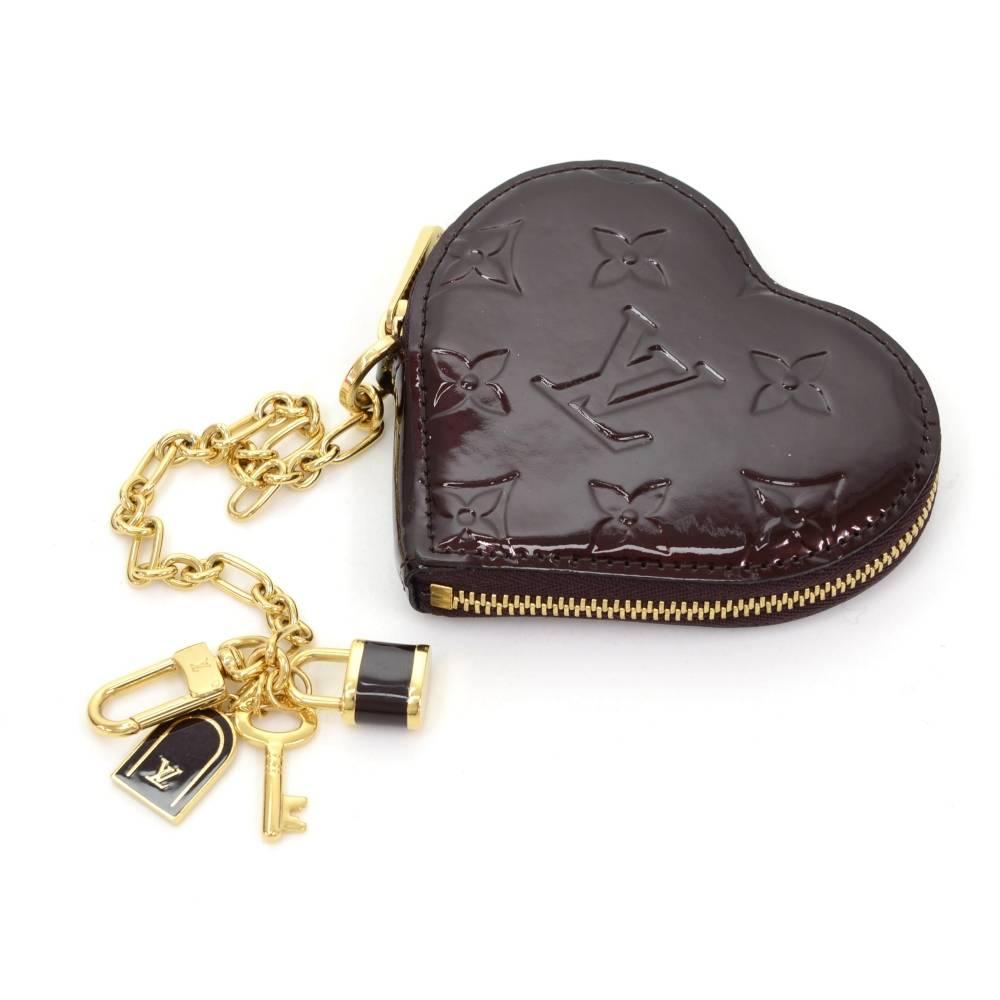 Gray Louis Vuitton Porte Monnaies Cruer Amarante Vernis Leather Heart Shaped CoinCase