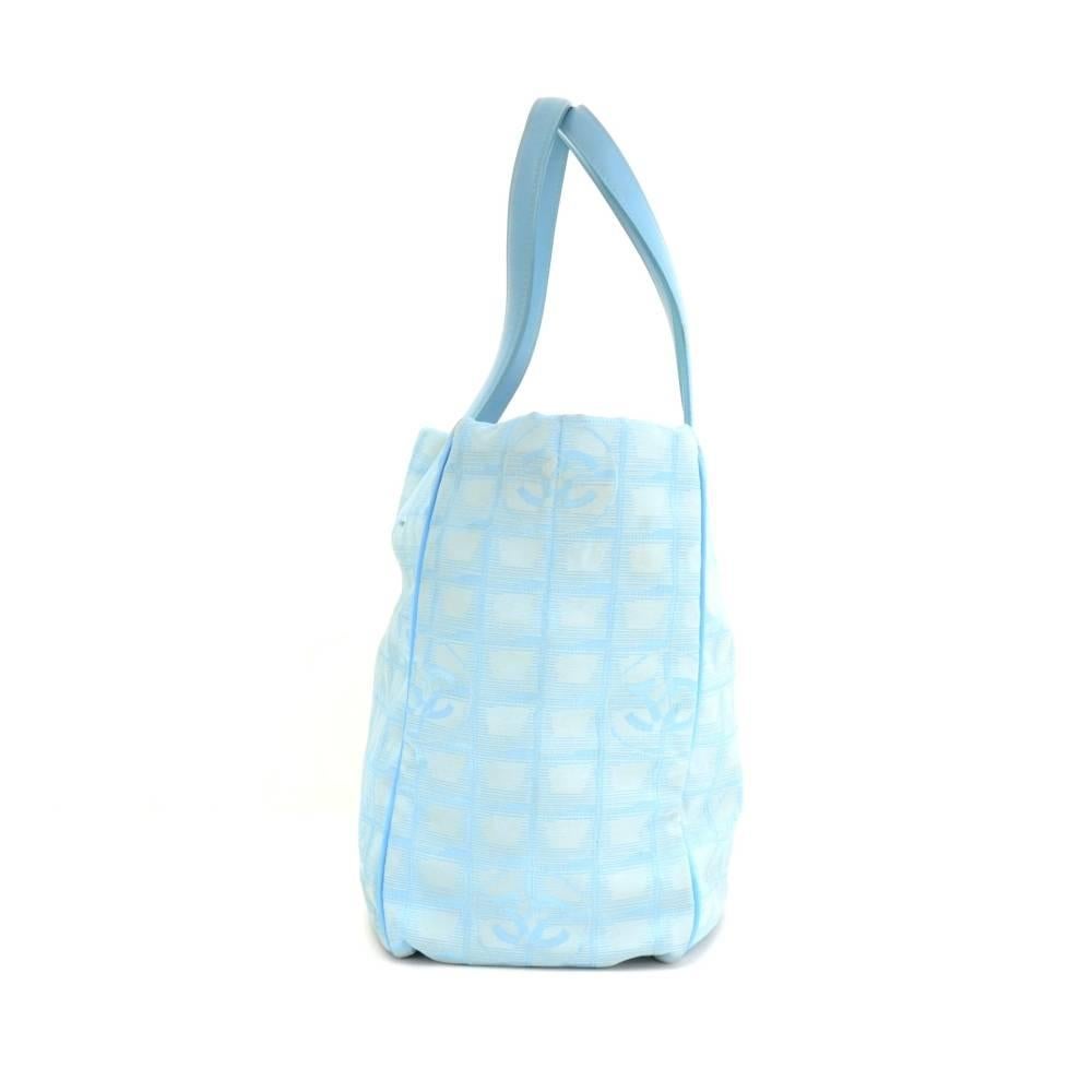 Women's Chanel Travel Line Light Blue Jacquard Nylon Large Tote Bag