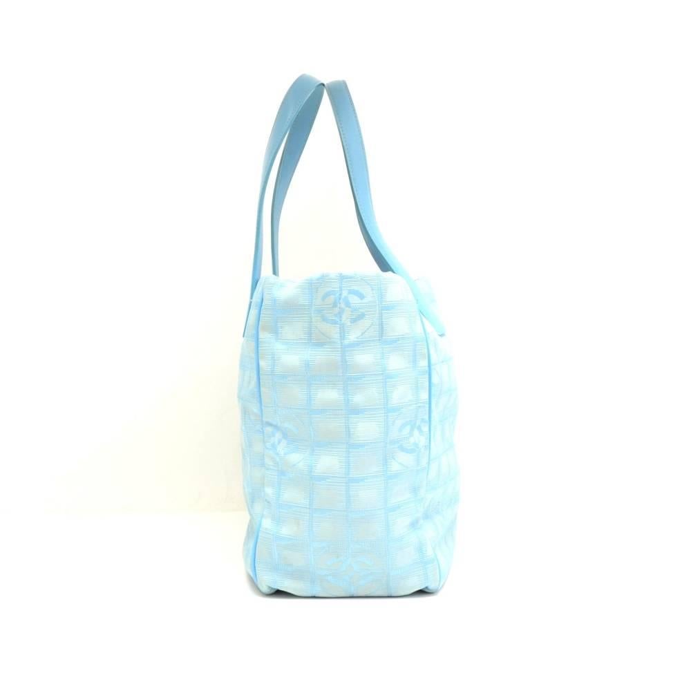 Chanel Travel Line Light Blue Jacquard Nylon Large Tote Bag 1