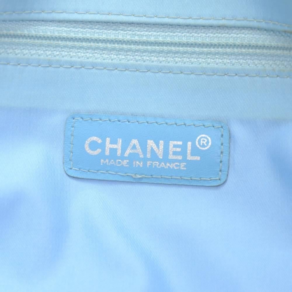 Chanel Travel Line Light Blue Jacquard Nylon Large Tote Bag 4