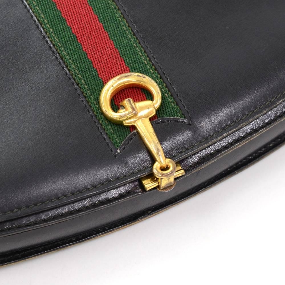 Vintage Gucci Black Leather Ribbon Clutch Bag 3