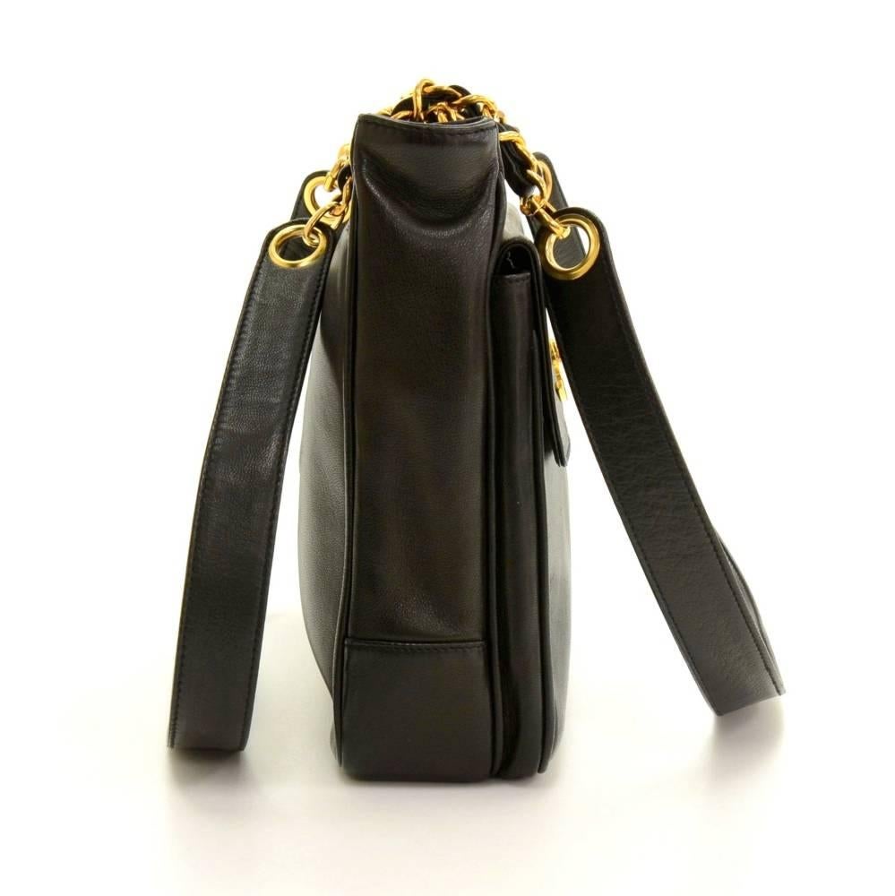 Chanel Black Lambskin Leather Medium Shoulder Tote Bag 1