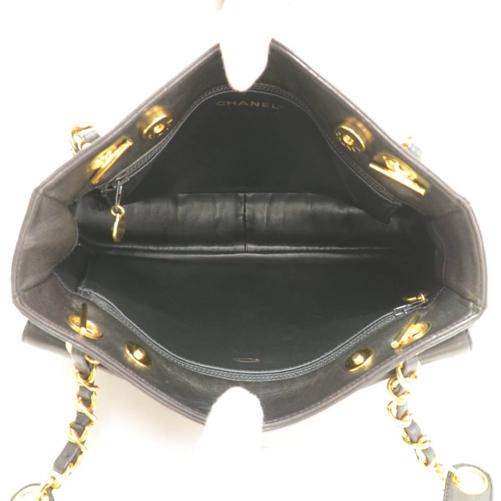 Chanel Black Lambskin Leather Medium Shoulder Tote Bag 6