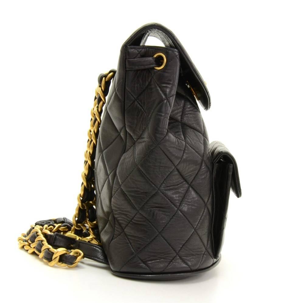 Chanel Black Quilted Lambskin Leather Medium Backpack Bag 1