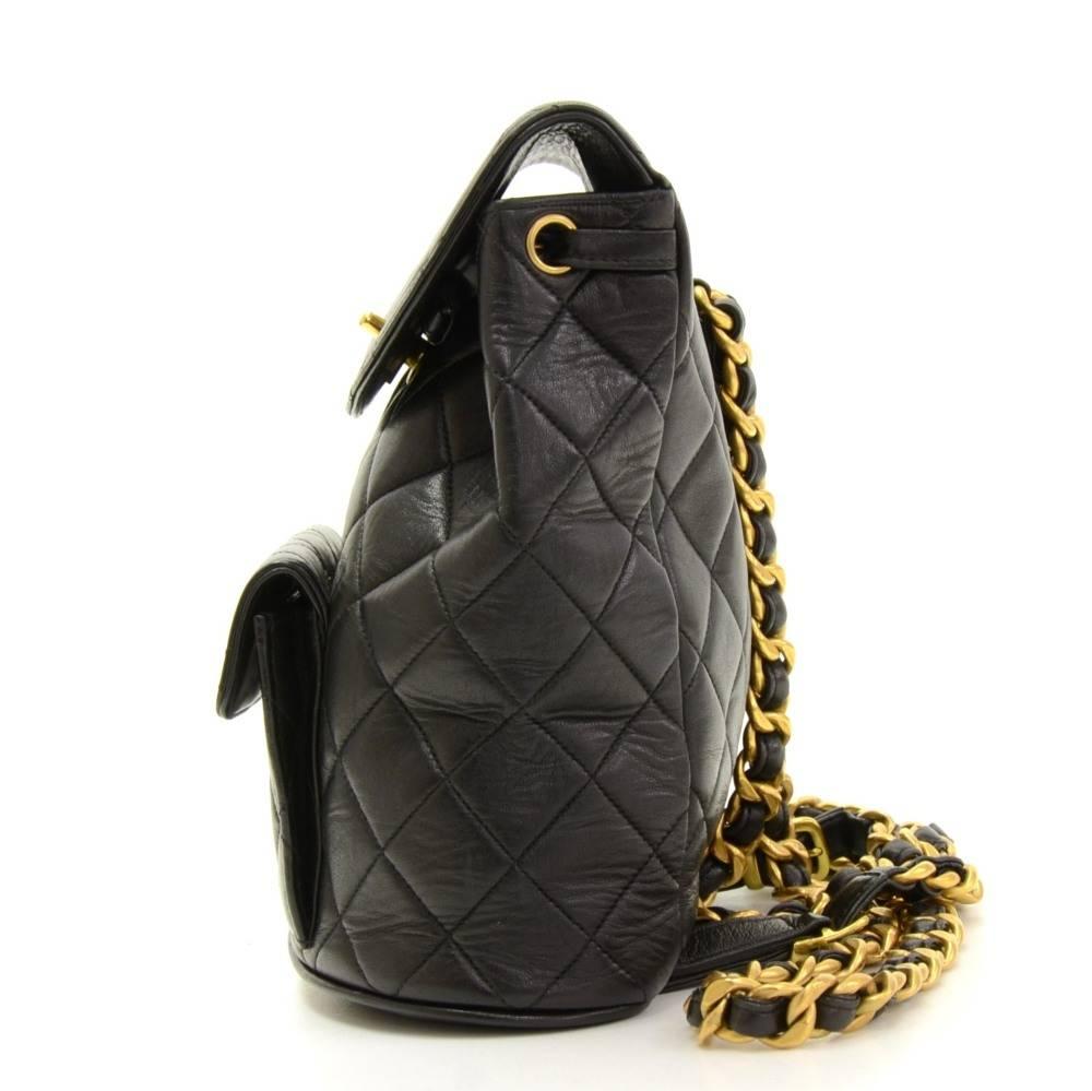 Women's Chanel Black Quilted Lambskin Leather Medium Backpack Bag
