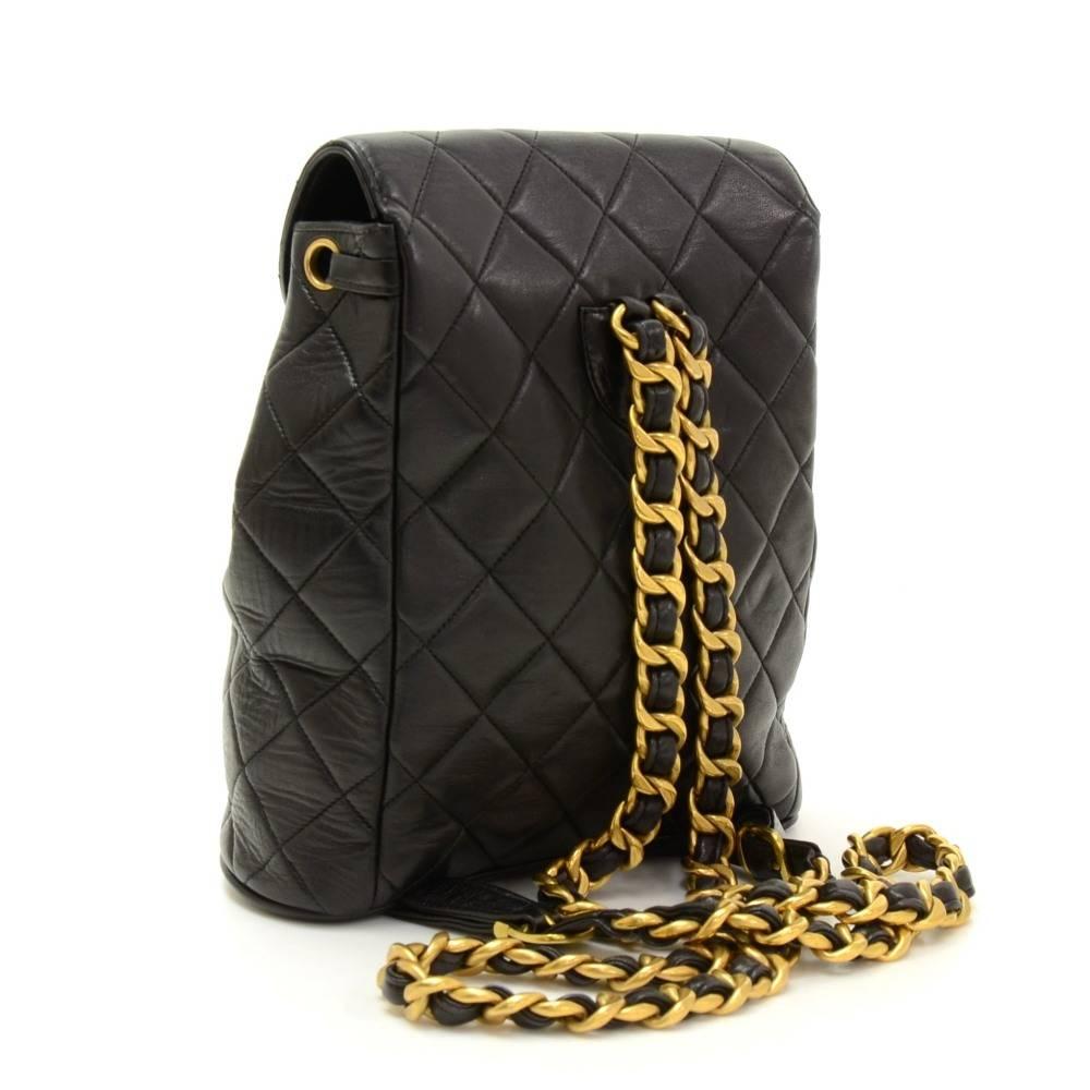 Chanel Black Quilted Lambskin Leather Medium Backpack Bag In Good Condition In Fukuoka, Kyushu