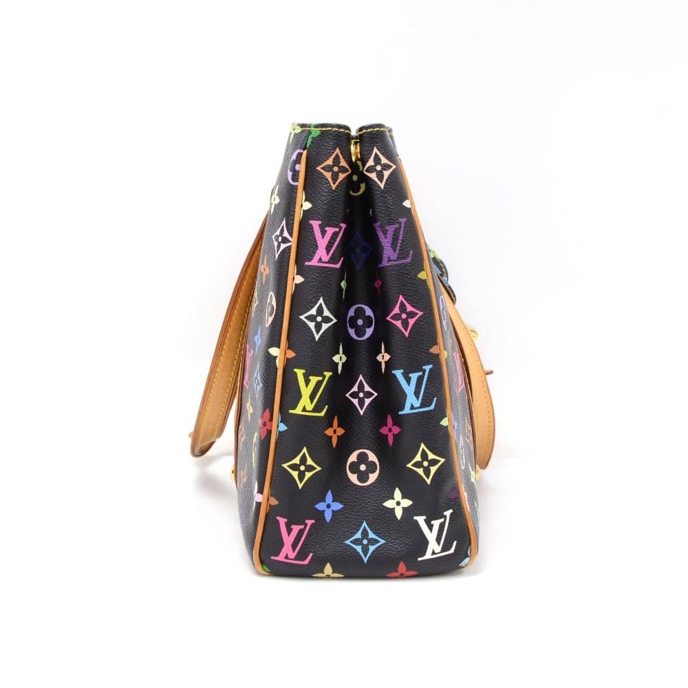 Women's Louis Vuitton Aurelia MM Black Multicolor Monogram Canvas Shoulder Hand Bag