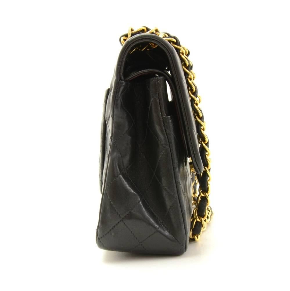 Vintage Chanel 2.55 10inch Double Flap Black Quilted Leather Shoulder Bag 1