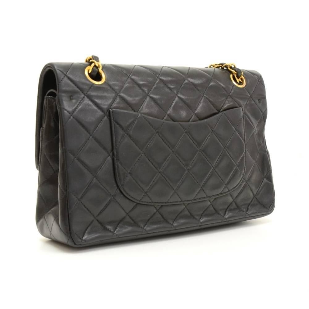 Vintage Chanel 2.55 10inch Double Flap Black Quilted Leather Shoulder Bag In Good Condition In Fukuoka, Kyushu