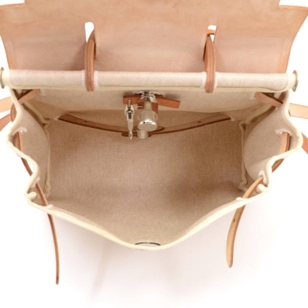 Hermes Herbag Ado 2 in 1 Beige Canvas Brown Leather Backpack Bag 4