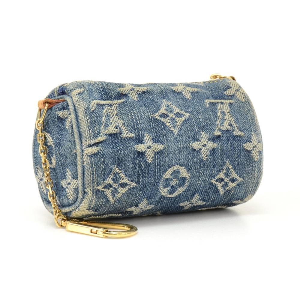 Louis Vuitton Mini BB Speedy Monogram Denim coin case / key holder. This can also hold some coins and small items!

Made in: France
Serial Number: T H 0 0 6 6
Size: 4.7 x 2.8 x 2 inches or 12 x 7 x 5 cm
Color: Blue
Dust bag:   Not included  
Box:  