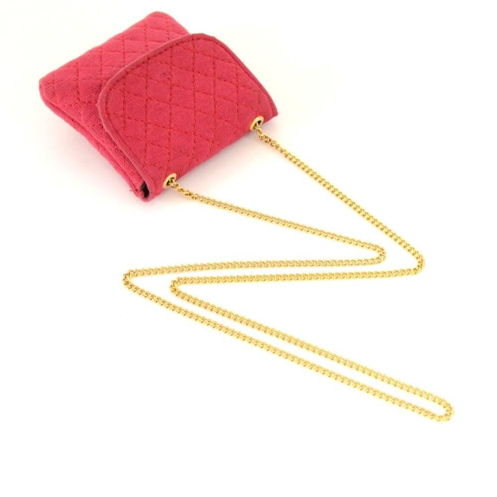 Chanel Rose Pink Quilted Cotton Mini Coin Case on Chain For Sale 4