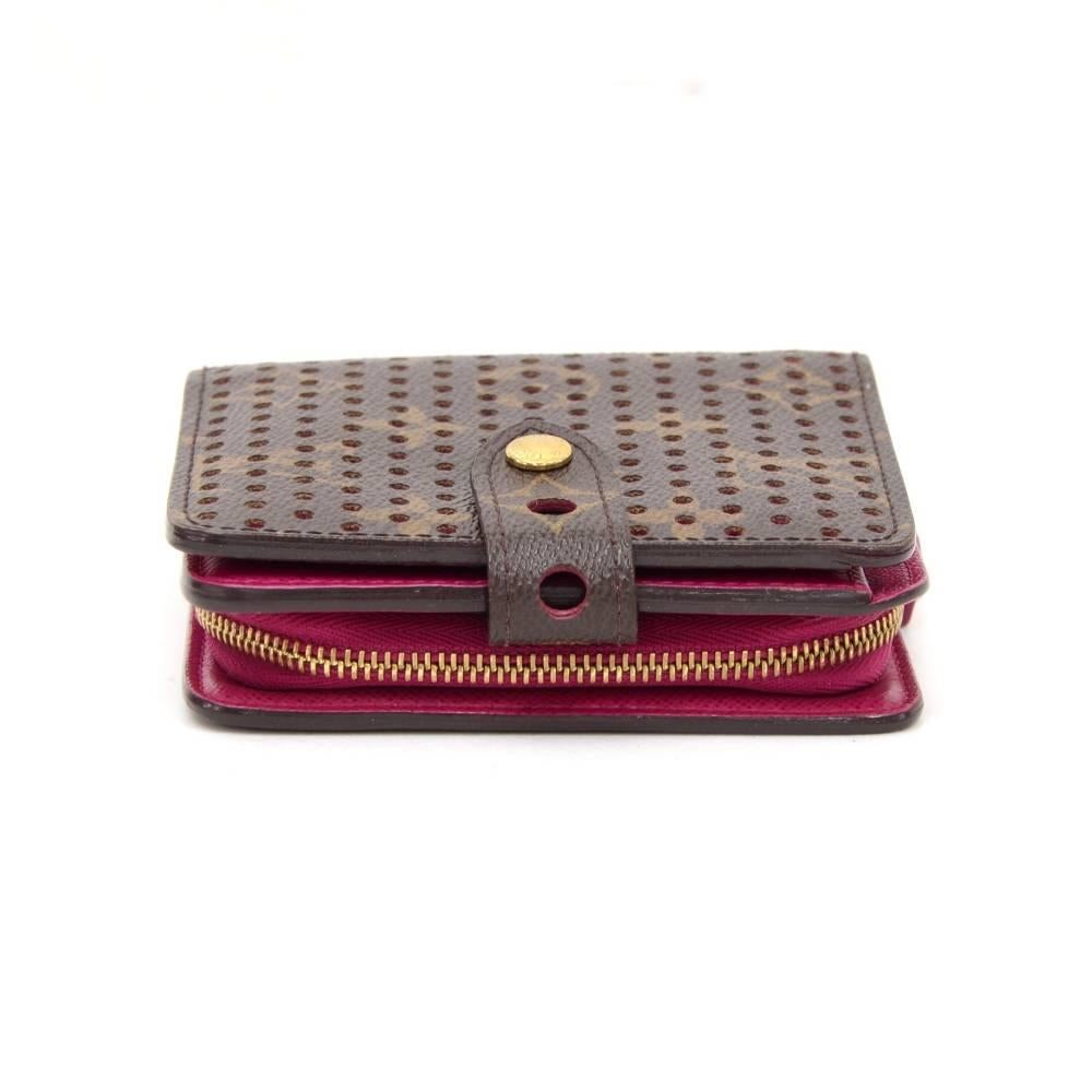 Women's Louis Vuitton Perforated Monogram Canvas Pink Fuchsia Leather Compact Zip Wallet