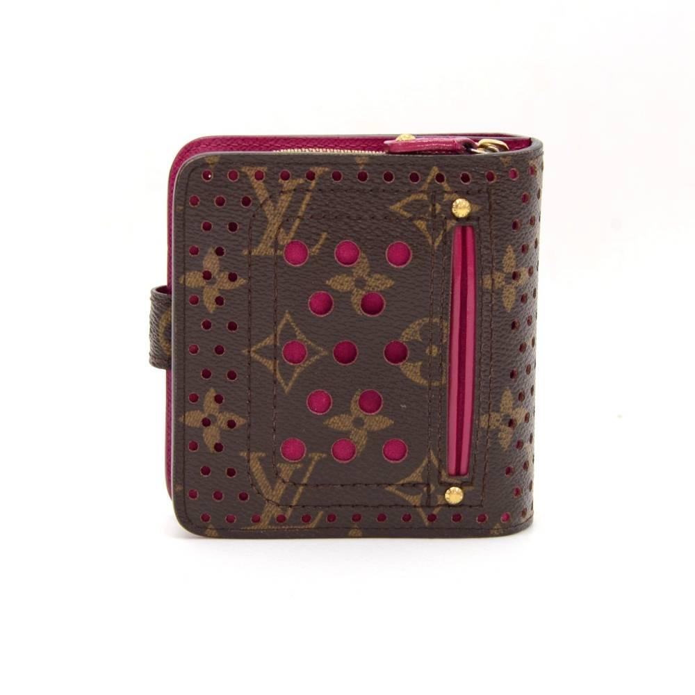 Louis Vuitton Perforated Monogram Canvas Pink Fuchsia Leather Compact Zip Wallet In Good Condition In Fukuoka, Kyushu