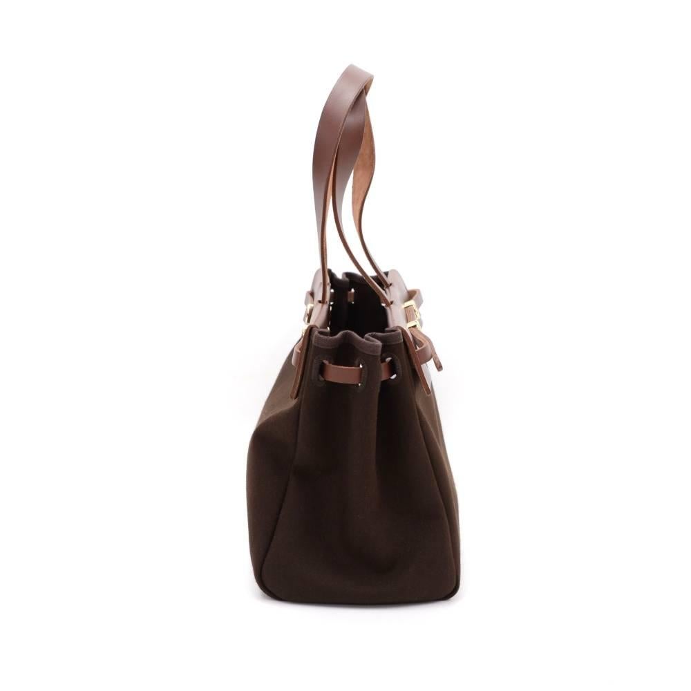 Women's Hermes Herbag Cabas Dark Brown Canvas Leather Tote Bag