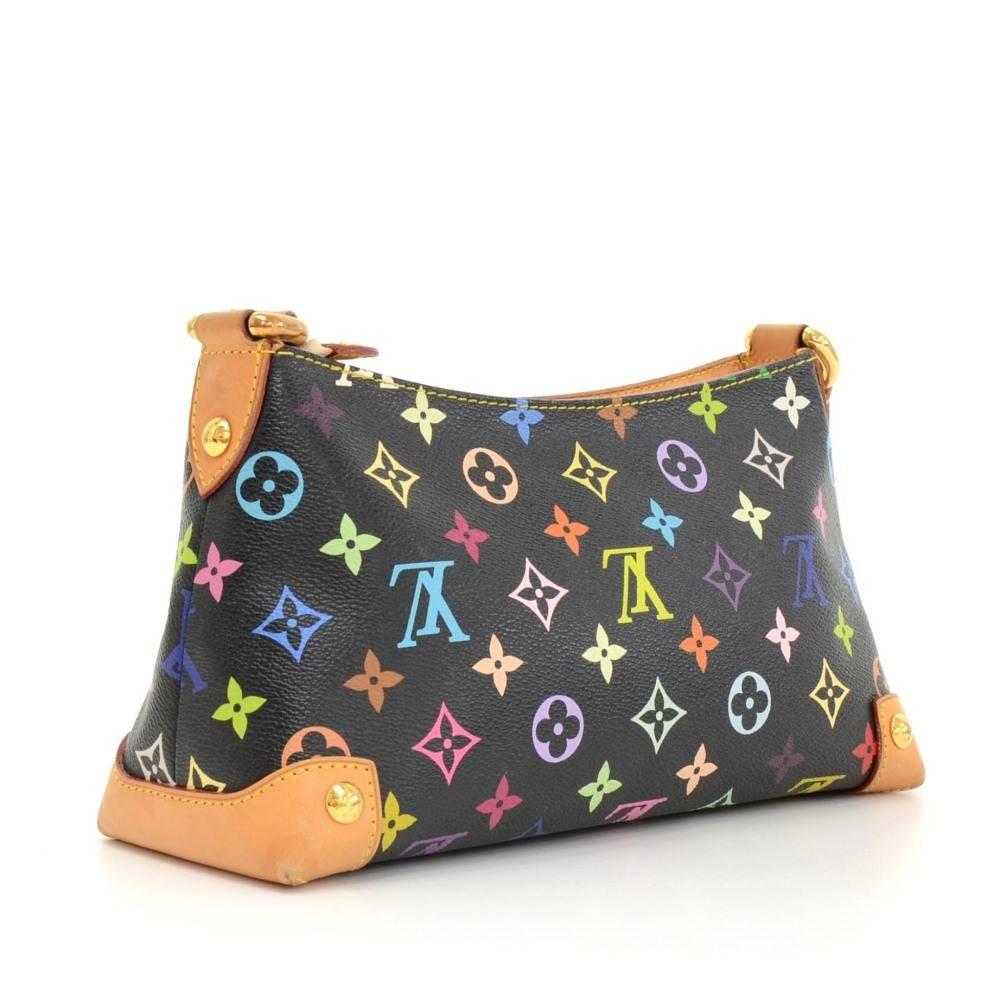 This is Louis Vuitton Eliza hand bag in black multicolor monogram canvas. Top has zipper closure with 1 flap pocket on front. Inside is in dark gray alkantra lining with 1 open pocket. Very stylish item.

Made in: France
Serial Number: T H 1 0 1