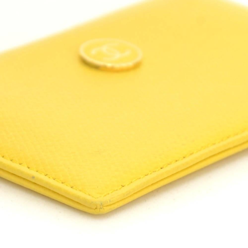 Chanel Yellow Caviar Leather Coco Button Card Case 3
