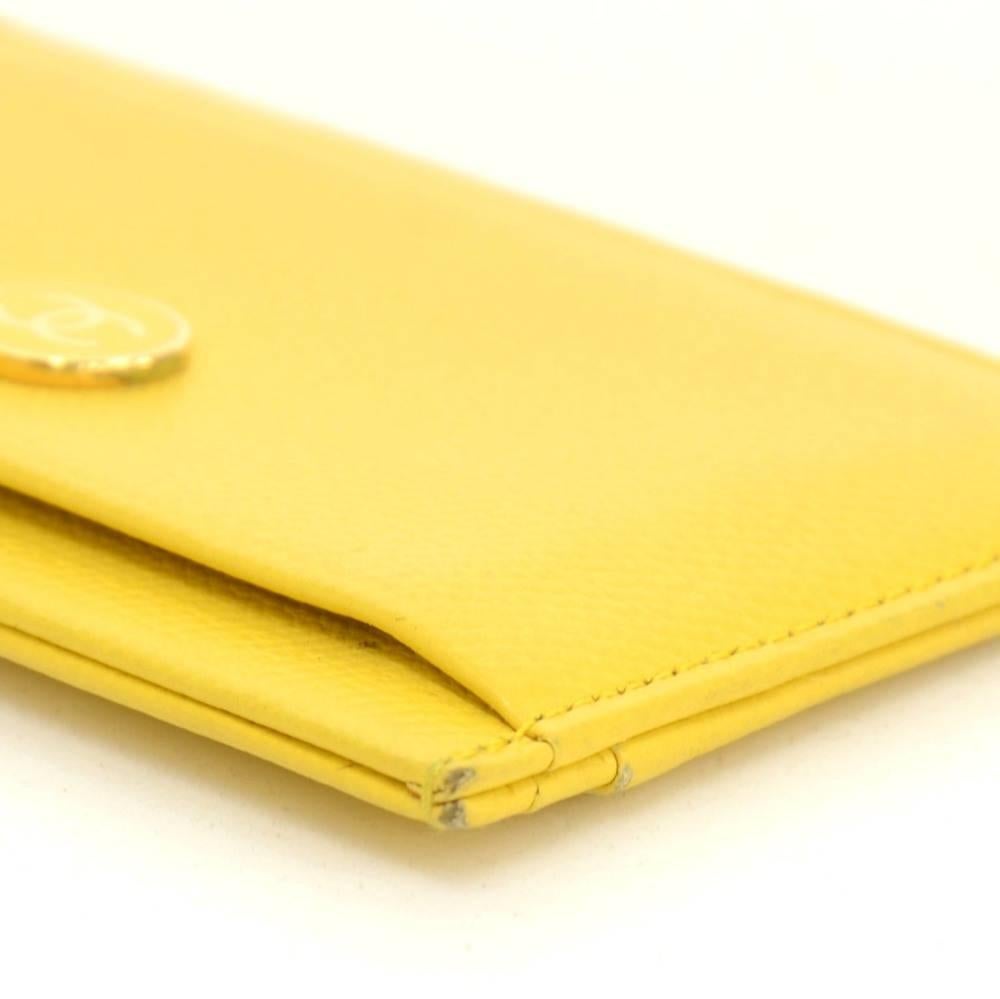 Chanel Yellow Caviar Leather Coco Button Card Case 4