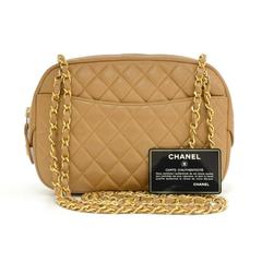Vintage Chanel 9" Light Brown Quilted Leather Shoulder Tote Bag