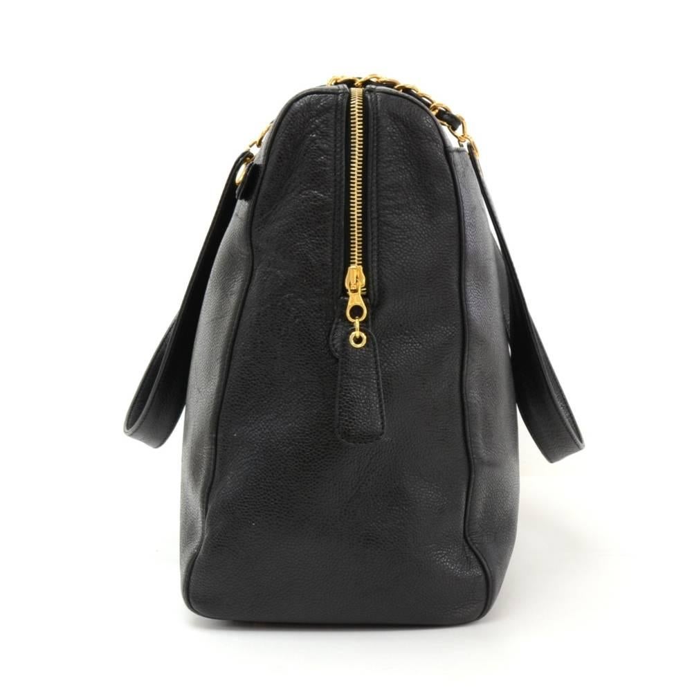 Women's Chanel Jumbo XL Black Caviar Leather Tote Shoulder Bag 