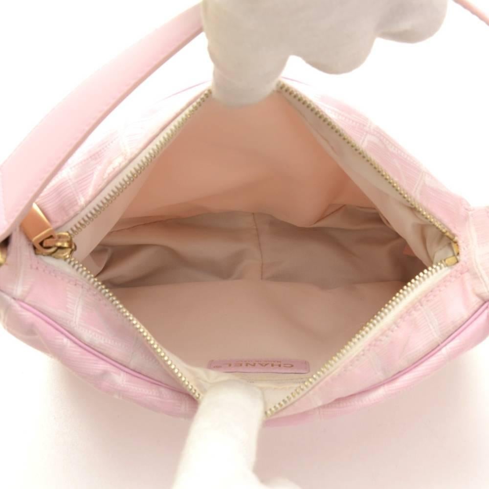 Chanel Pink Jacquard Nylon Travel Line Pochette Hand Bag For Sale 3