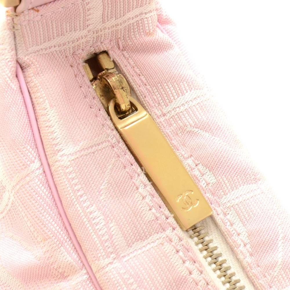 Chanel Pink Jacquard Nylon Travel Line Pochette Hand Bag For Sale at ...