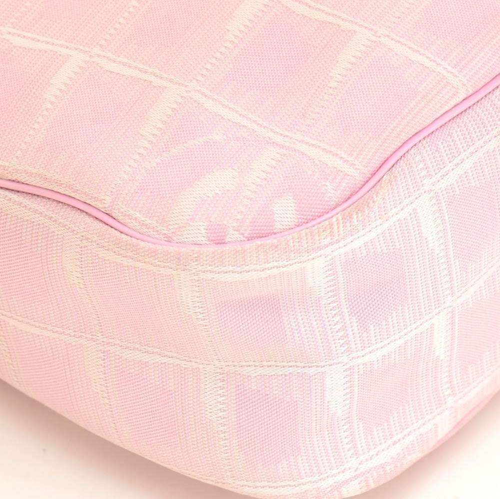 Women's Chanel Pink Jacquard Nylon Travel Line Pochette Hand Bag For Sale