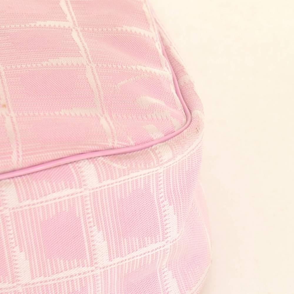 Chanel Pink Jacquard Nylon Travel Line Pochette Hand Bag For Sale 1