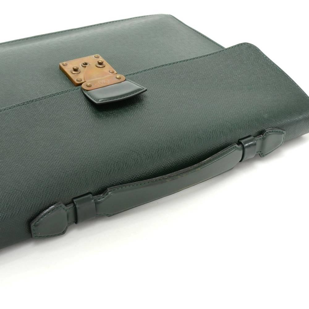 Men's Vintage Louis Vuitton Serviette Kourad Green Taiga Briefcase Document Bag