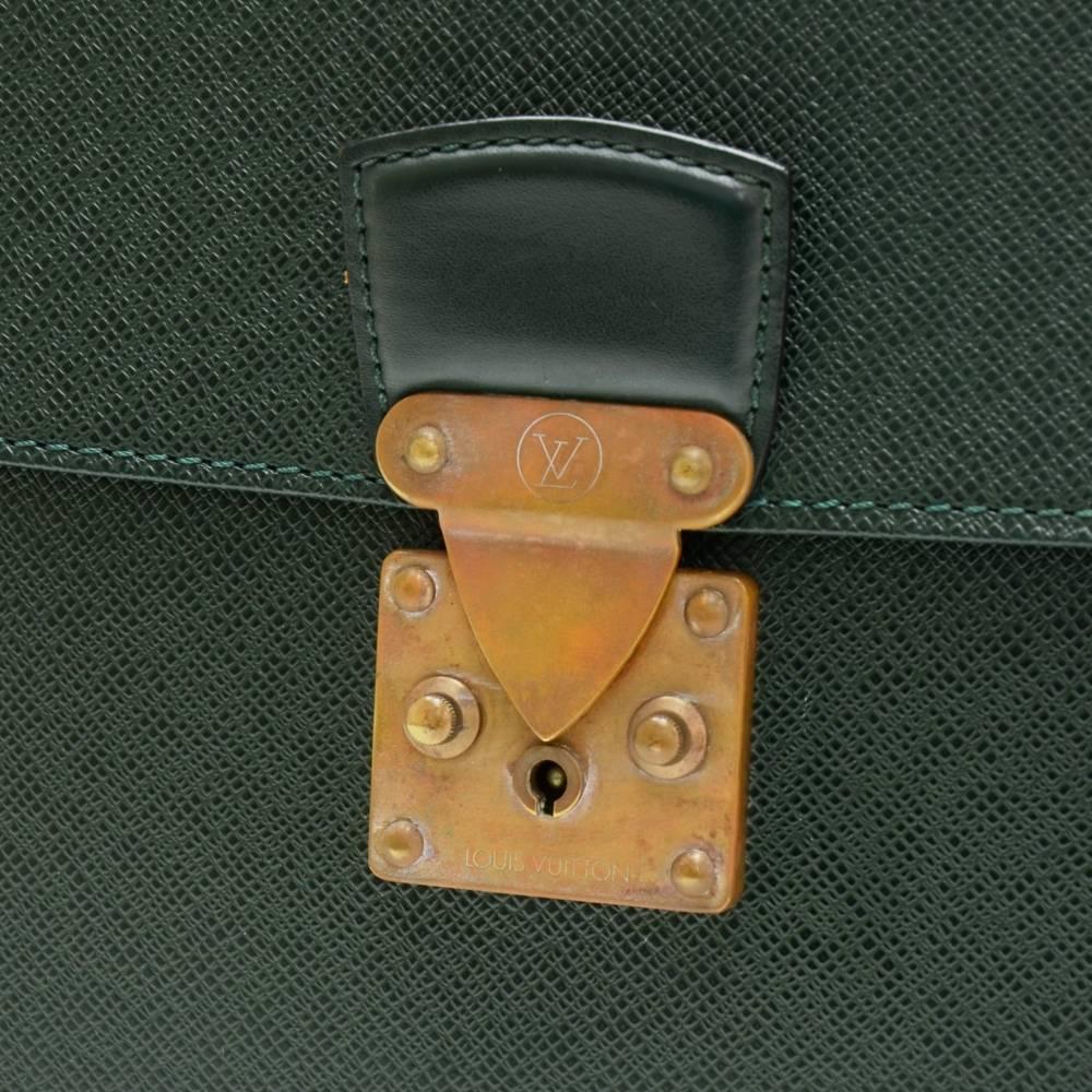 Vintage Louis Vuitton Serviette Kourad Green Taiga Briefcase Document Bag 1