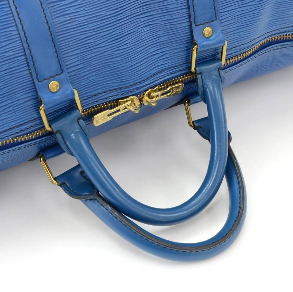 Vintage Louis Vuitton Keepall 50 Blue Epi Leather Duffle Travel Bag 2