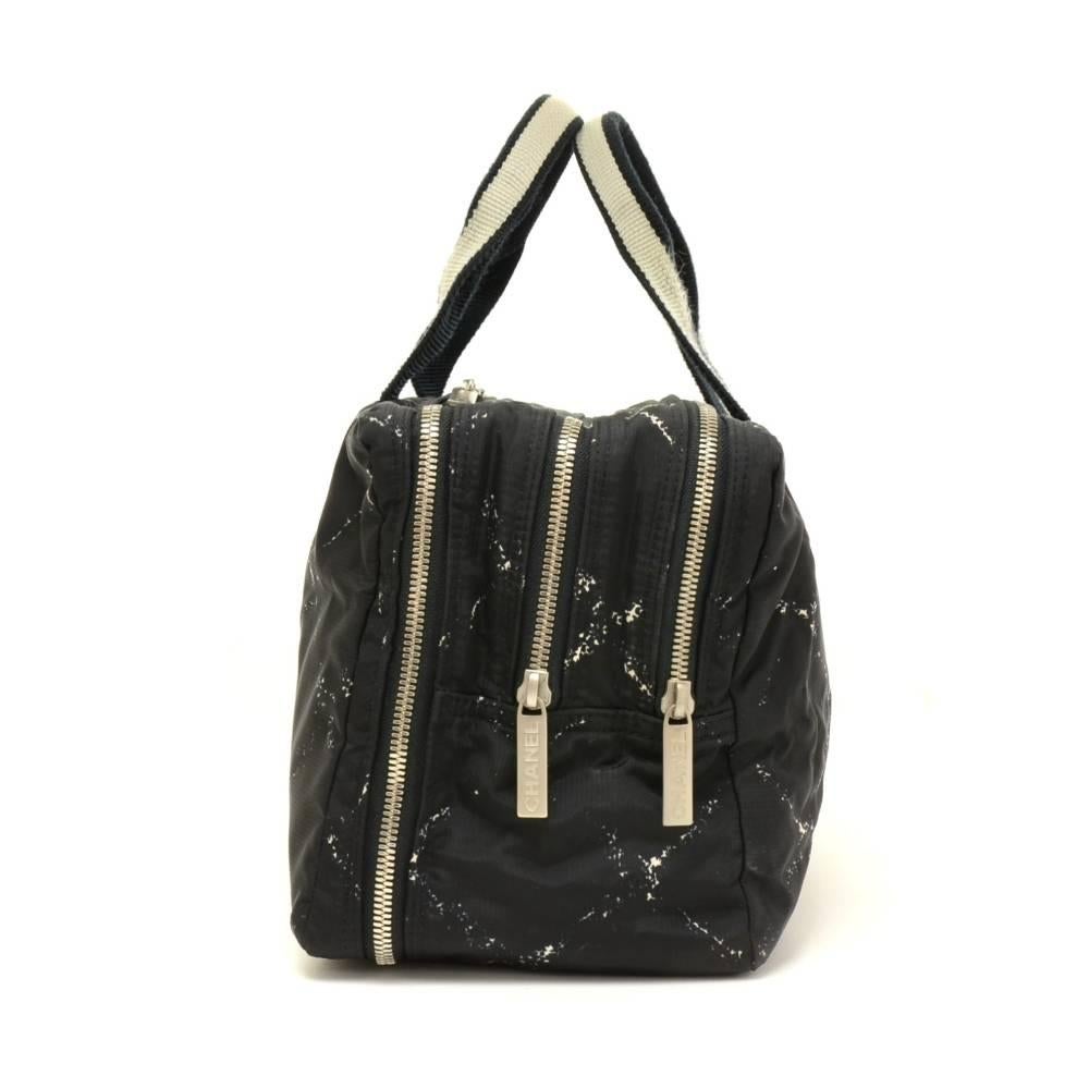Women's Chanel Travel Line Black x White Nylon Waterproof Hand Bag