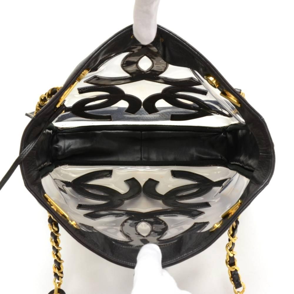 Chanel Triple CC Black Leather x Clear Vinyl Medium Shoulder Tote Bag For Sale 1