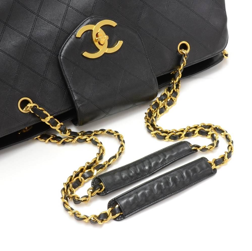 Chanel Supermodel Black Leather XL Shoulder Tote Bag 1