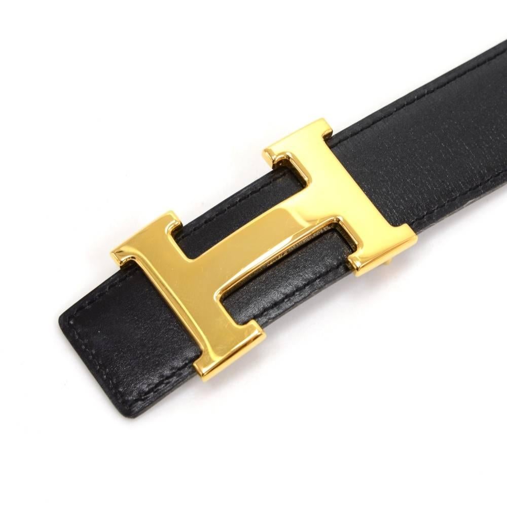 Hermes Black Leather Gold Tone H Buckle Belt Size 65  In Excellent Condition In Fukuoka, Kyushu