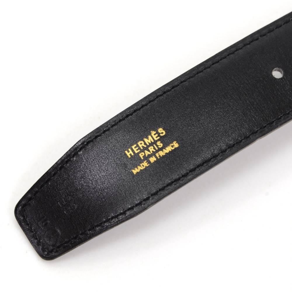 Women's Hermes Black Leather Gold Tone H Buckle Belt Size 65 