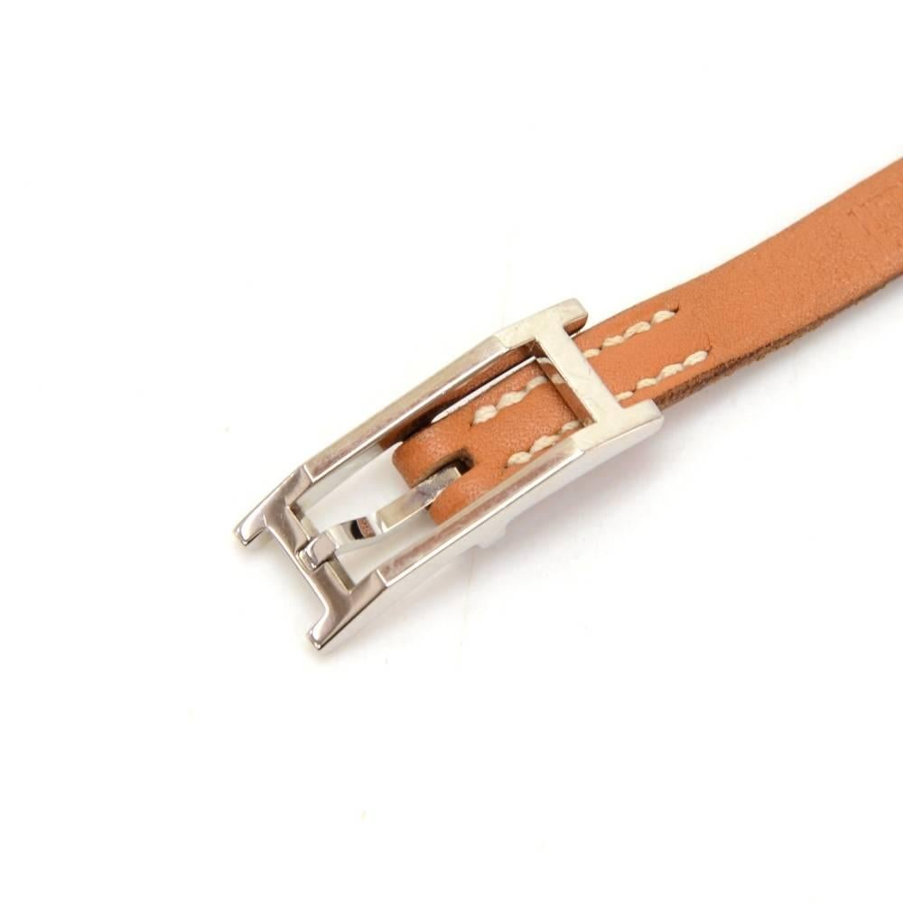 Hermes Api III Brown Leather Silver Tone H Logo Bracelet 2