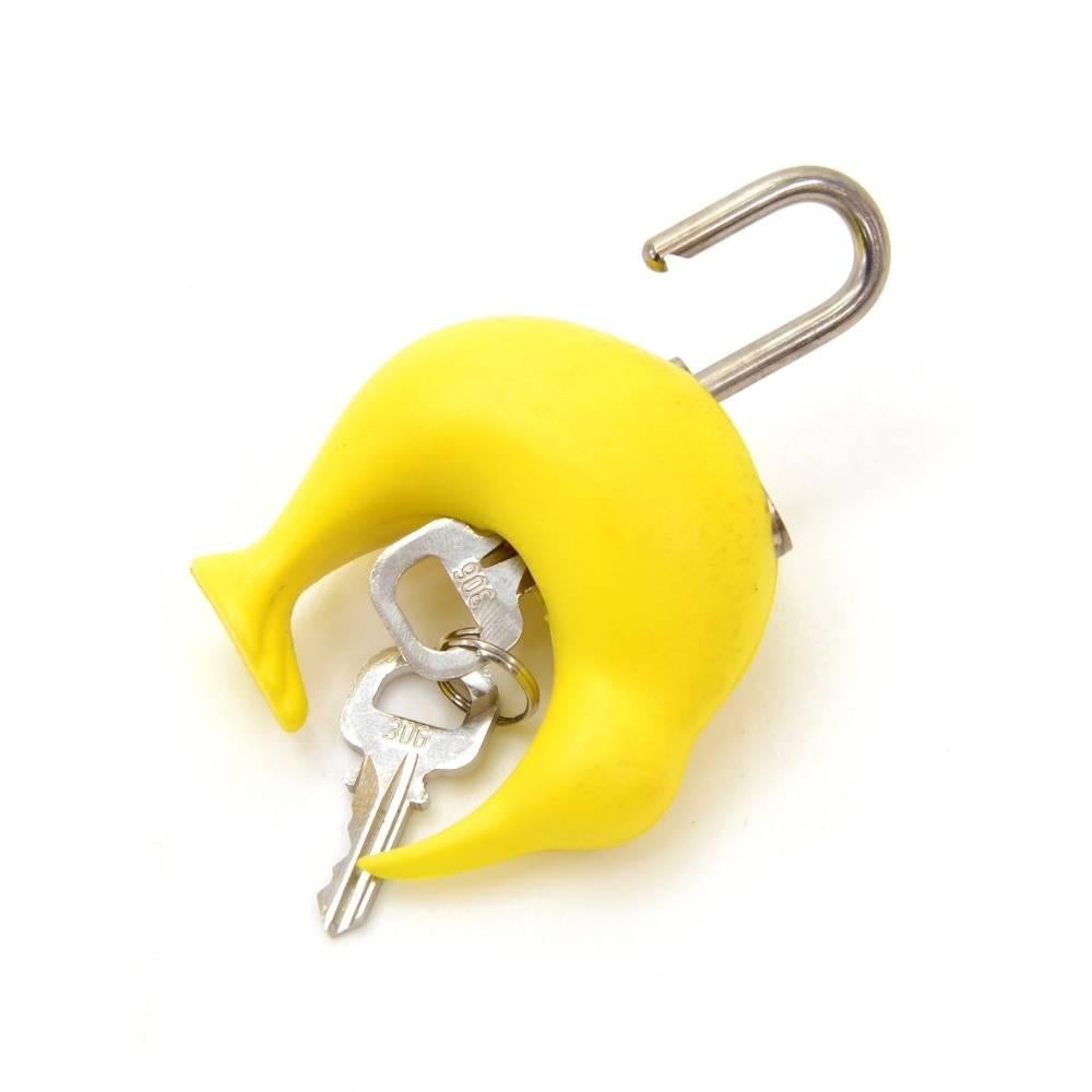 Louis Vuitton Yellow Rubber LV Cup Limited Kiwi Key Pad Lock + Keys For Sale 2