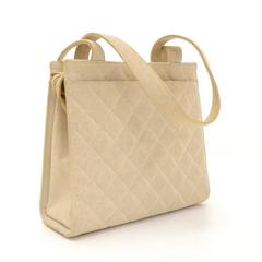Chanel Beige Quilted Canvas Tote Shoulder Hand Bag