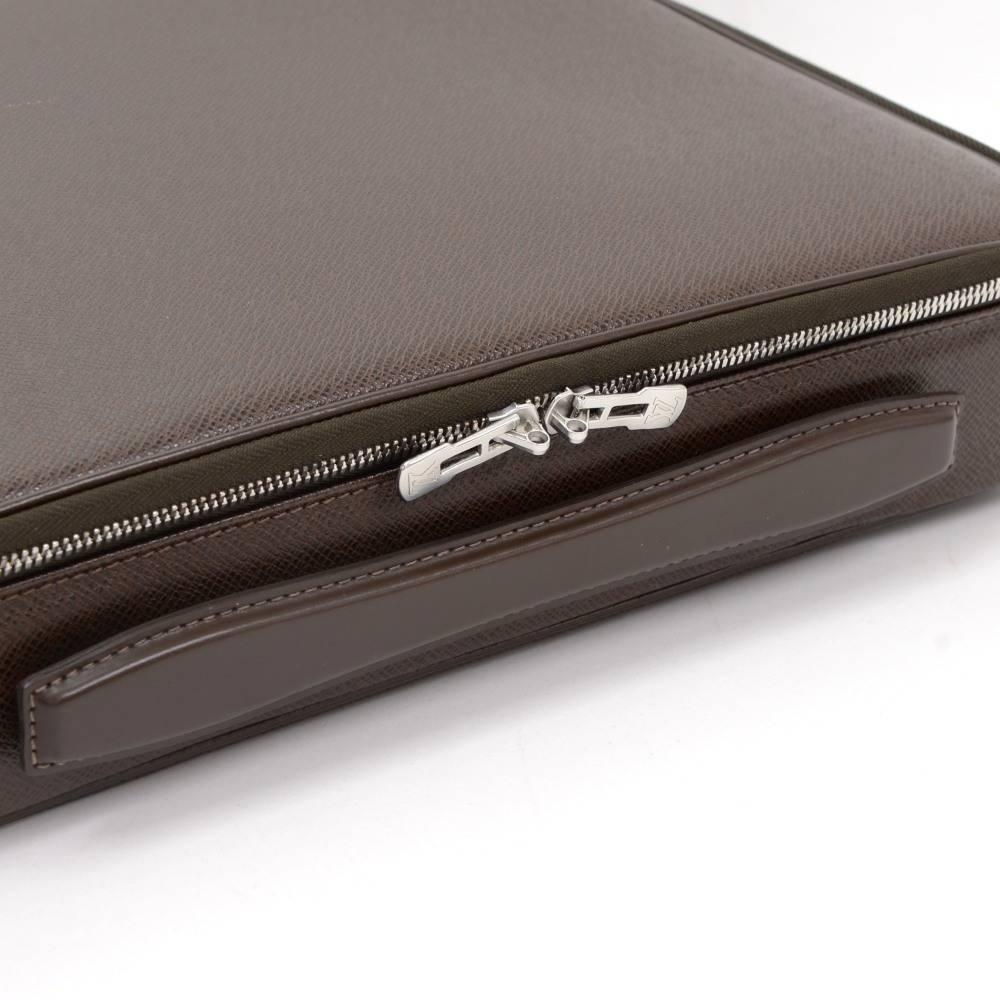 Men's Louis Vuitton Odessa Brown Taiga Leather Large Laptop Briefcase Bag + Strap