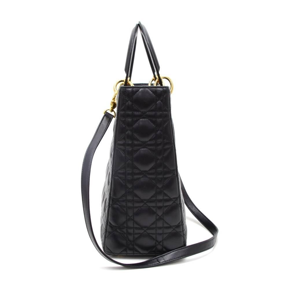 Christian Dior Lady Dior 12.5 inch Black Quilted Cannage Leather Shoulder Bag In Good Condition In Fukuoka, Kyushu