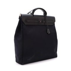 Hermes Herbag MM 2 in 1 Black Canvas Leather Shoulder Hand Bag