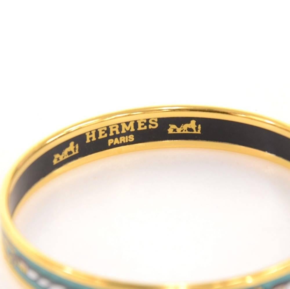 Hermes Cyan x Gold Tone Enamel PM Bracelet Bangle 2
