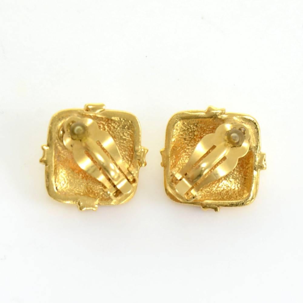 Women's Chanel Gold Tone CC Logo Square Shaped Earrings